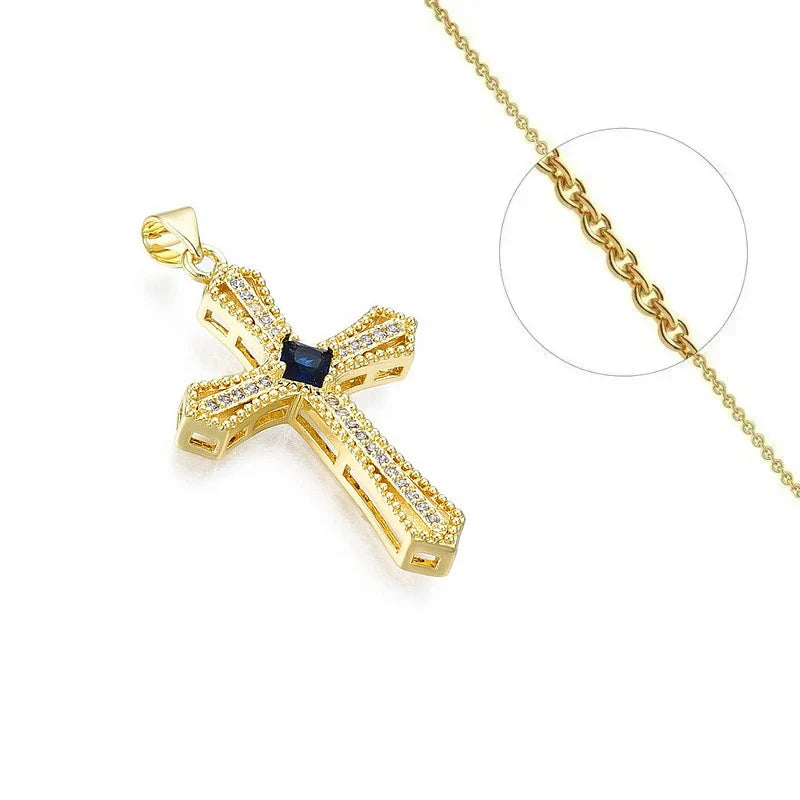 Collier Doré Croix Religieuse – Zirconiums Sertis | Foi & Élégance