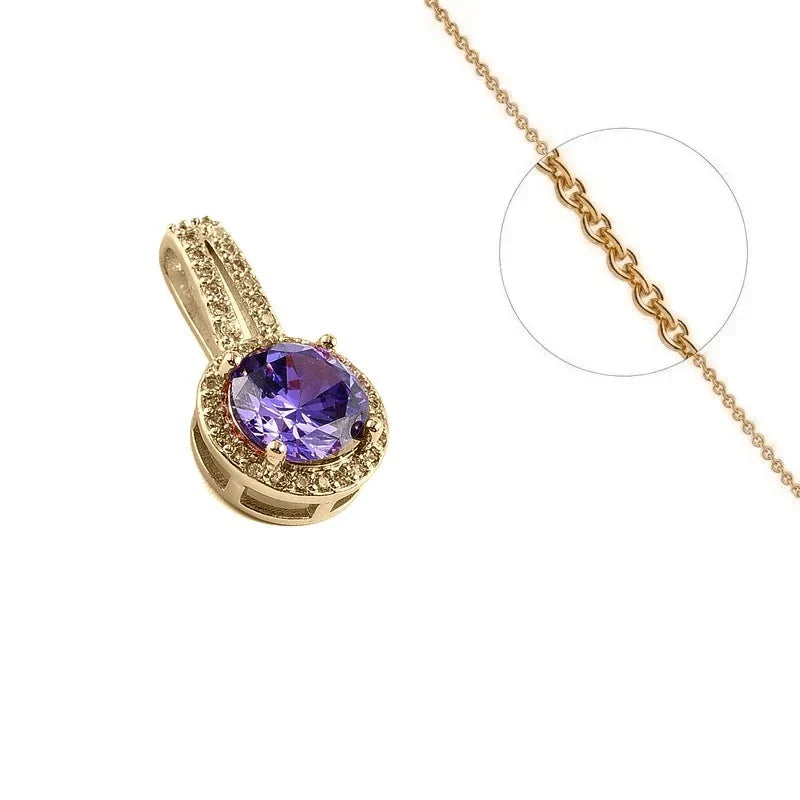 Collier Doré Rose Pendentif Rond Zirconiums – Chaîne 45 cm | Bijou Glamour