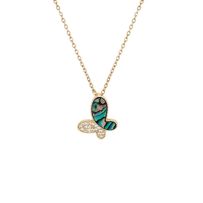 Collier Chaîne Pendentif Papillon Nacré Zirconiums Sertis - Doré | Transformation & Délicatesse