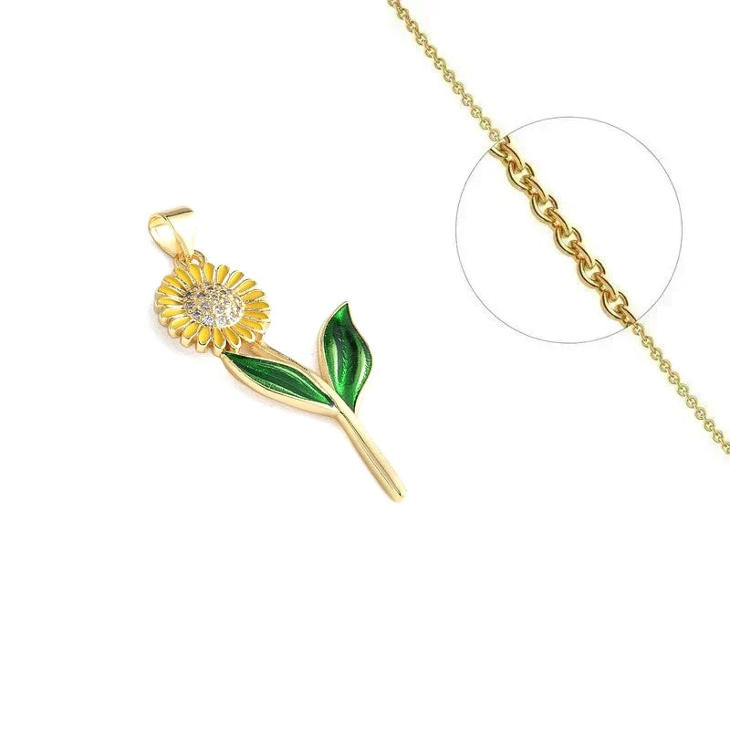 Collier Doré Pendentif Fleur Émail Multicolore & Zirconiums – Grand Format 42mm | Bijou Statement