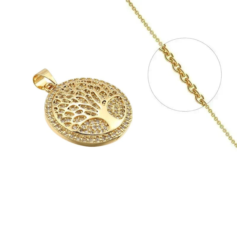 Collier Doré Pendentif Arbre de Vie & Zirconiums Sertis | Bijou Symbole Force & Sagesse