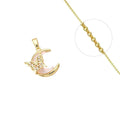 Collier Pendentif Lune & Papillon Zirconiums Sertis – Plaqué Or 1 Micron