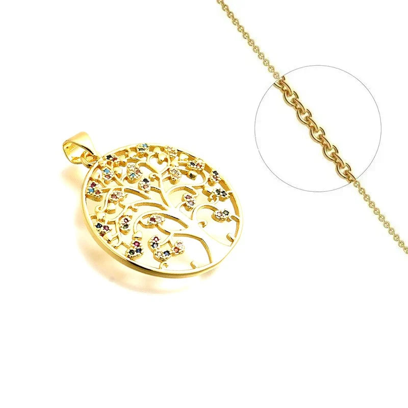 Collier Doré Arbre de Vie Rond – Zirconiums Cubiques Colorés | Bijou Espoir & Nature
