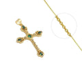 Collier Pendentif Croix Verte Zirconiums Sertis – Plaqué Or 1 Micron