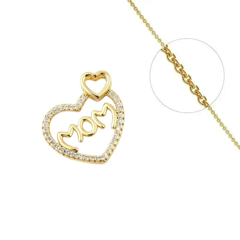 Collier Doré Double Cœur Mom – Zirconiums Blancs Sertis | Cadeau Fête des Mères