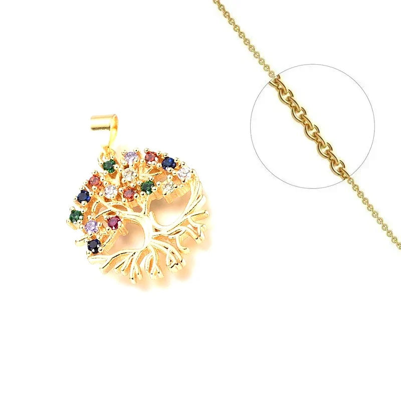 Collier Doré Arbre de Vie Multicolore – Zirconiums Colorés Sertis | Bijou Naturel & Authentique