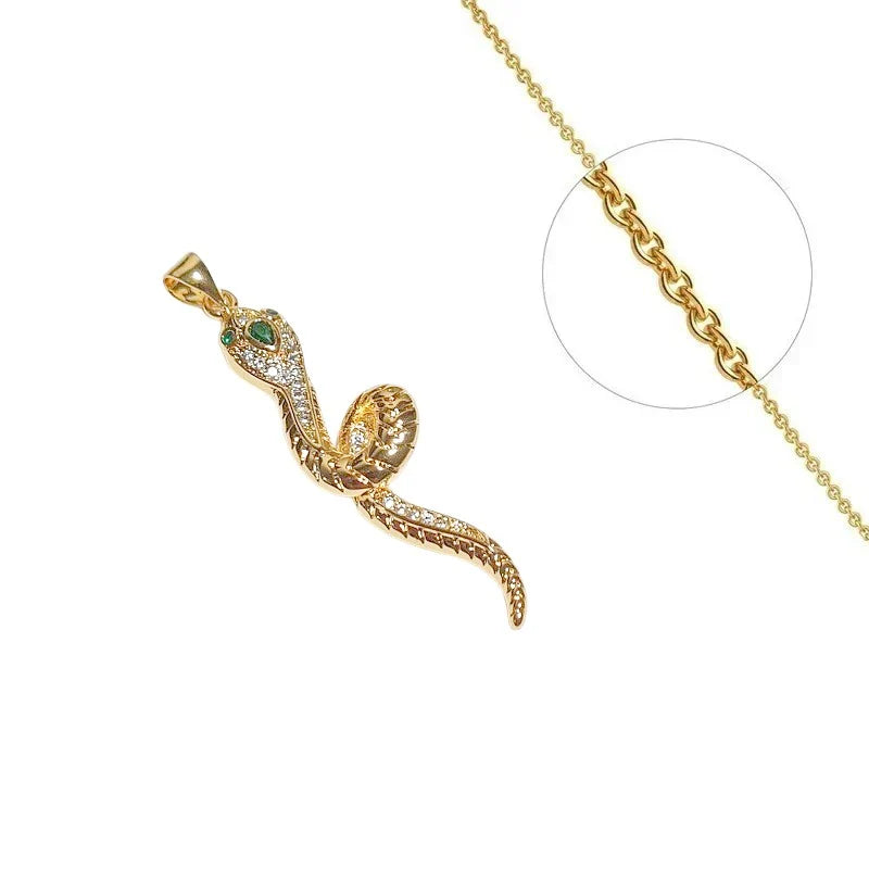 Collier Chaîne Pendentif Serpent Zirconiums Sertis - Doré | Bijou Élégant