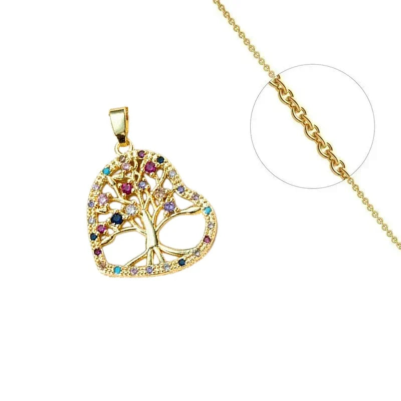 Collier Doré Arbre de Vie – Zirconiums Multicolores Sertis | Bijou Arc-en-Ciel Festif