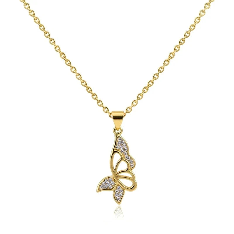Collier Pendentif Papillon Zirconiums Étincelants Doré – Grâce Contemporaine | Plaqué Or 1 Micron