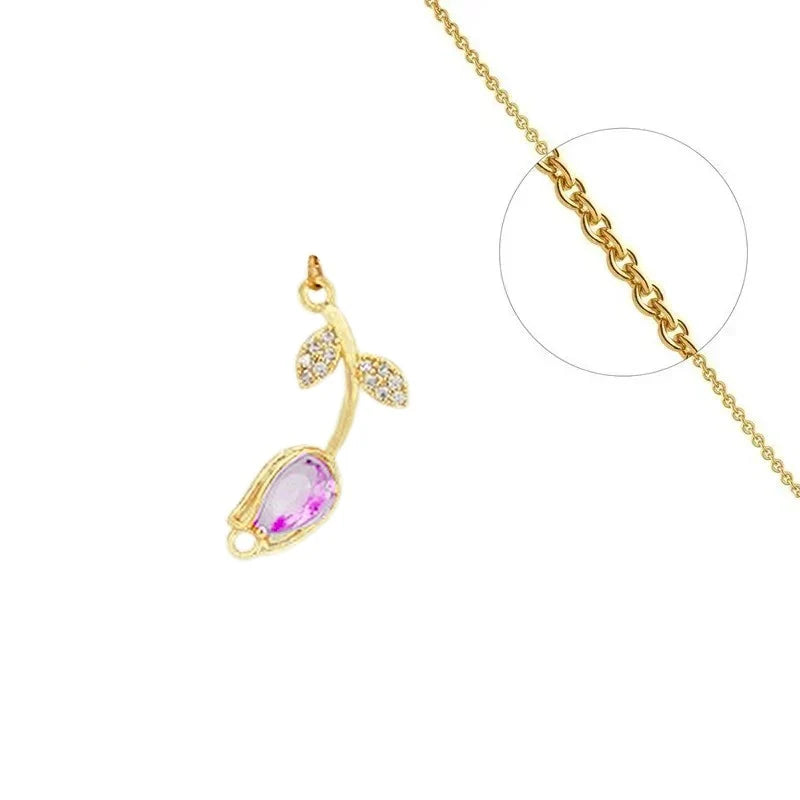 Collier Chaîne Pendentif Fleur Zirconiums Sertis Rose - Doré | Douceur & Féminité