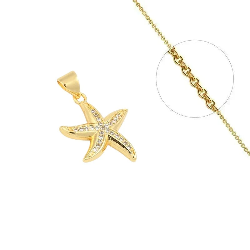 Collier Doré Pendentif Étoile de Mer Zirconiums – Chaîne 45 cm | Bijou Plage & Style