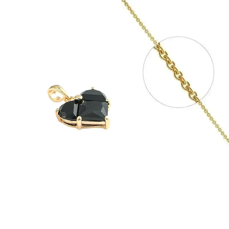 Collier Doré Pendentif Cœur Zirconium Noir – Chaîne 45 cm | Bijou Glamour