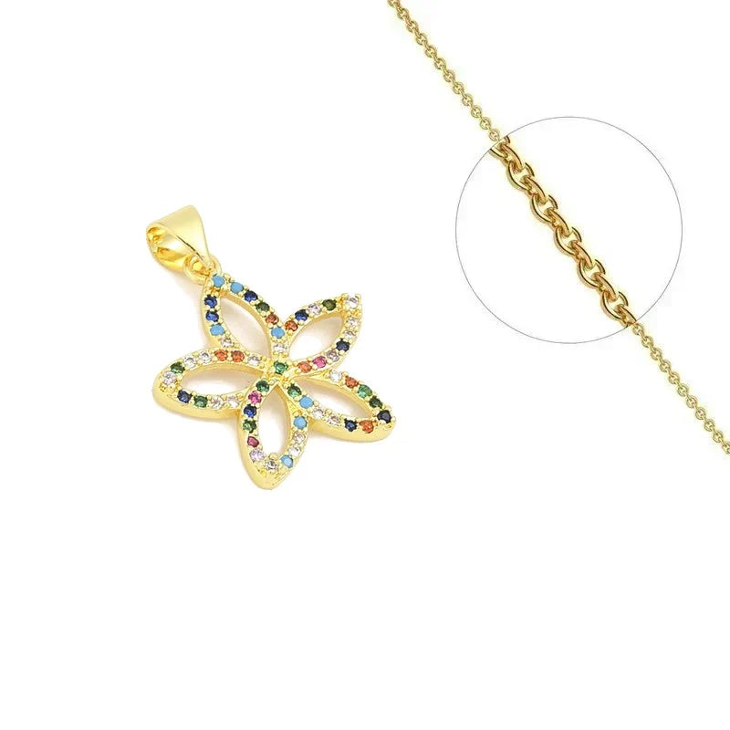 Collier Doré Pendentif Fleurs – Zirconiums Colorés Sertis | Bijou Étincelant