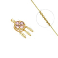 Collier Doré Pendentif Attrape-Rêves & Zirconiums Rose Sertis – Chaîne 45 cm Plaqué Or 1 Micron