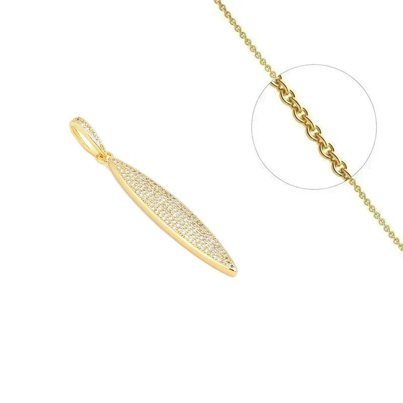 Collier Doré Pendentif Goutte & Zirconiums Sertis – Chaîne 45 cm Plaqué Or 1 Micron