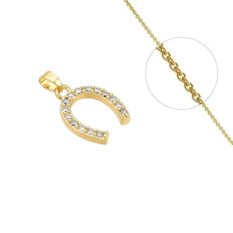 Collier Doré Pendentif Fer à Cheval & Zirconiums Sertis | Bijou Chance & Glamour