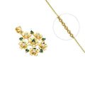 Collier Doré Pendentif Fleurs Vertes & Zirconiums Sertis | Bijou Femme Luxe
