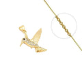 Collier Doré Pendentif Oiseau Zirconiums Blancs Sertis | Chaîne 45 cm