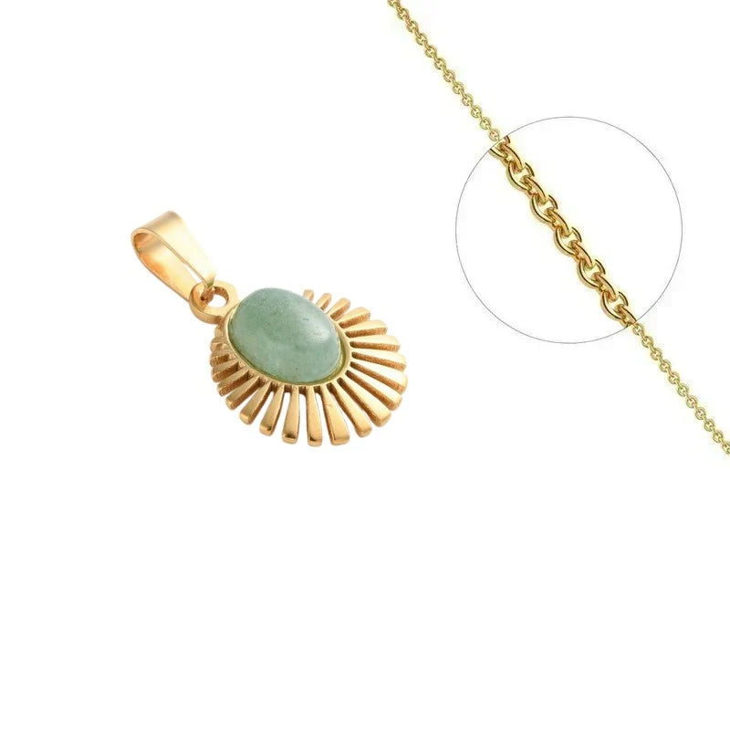 Collier Doré Pendentif Aventurine Naturelle – Chaîne 45 cm | Bijou Lithothérapie
