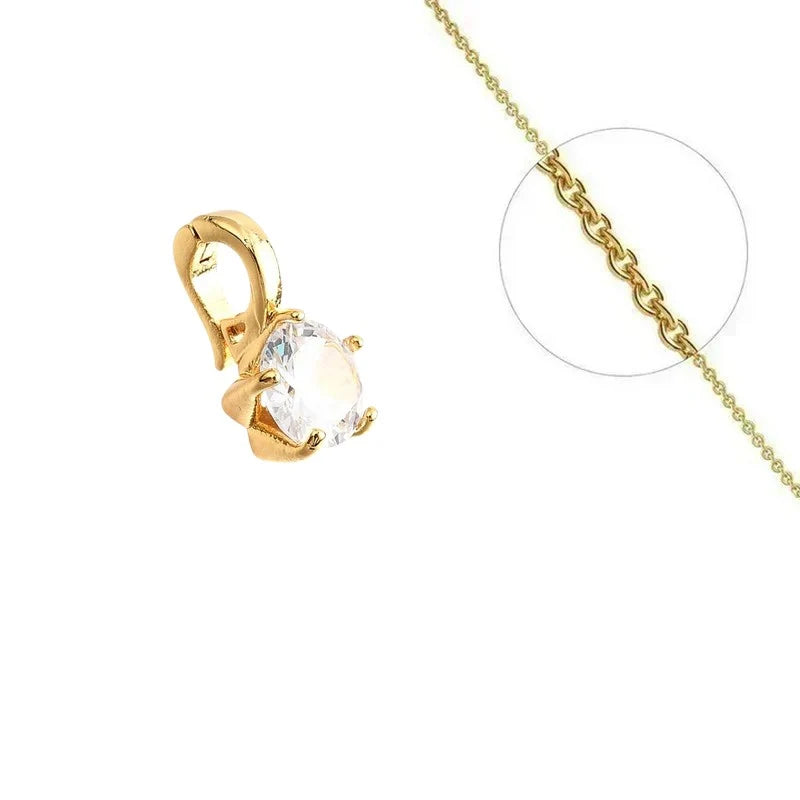 Collier Doré Pendentif Solitaire Zirconium Blanc Serti | Chaîne 45 cm