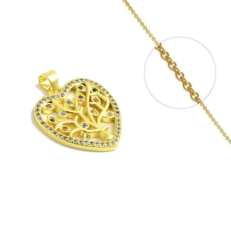 Collier Doré Arbre de Vie Cœur – Zirconiums Colorés Sertis | Amour & Nature Réunis