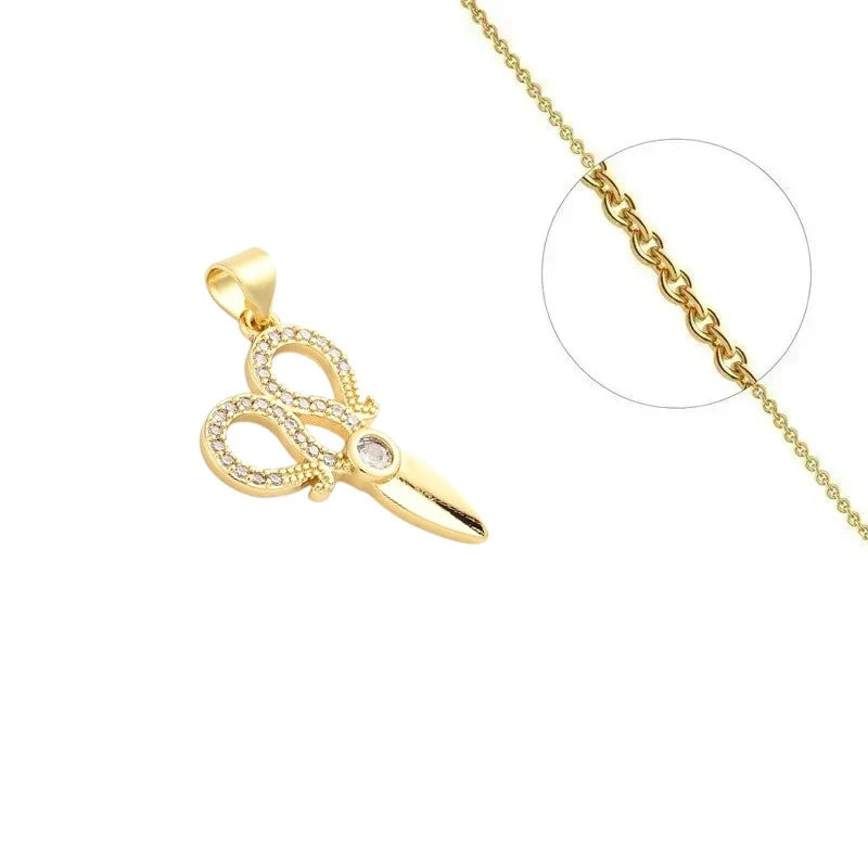 Collier Doré Pendentif Ciseaux Zirconiums – Chaîne 45 cm | Bijou Coiffure & Style