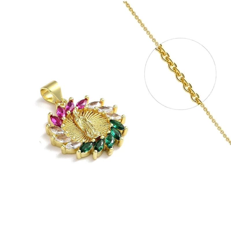 Collier Pendentif Vierge Marie Zirconiums – Plaqué Or 1 Micron