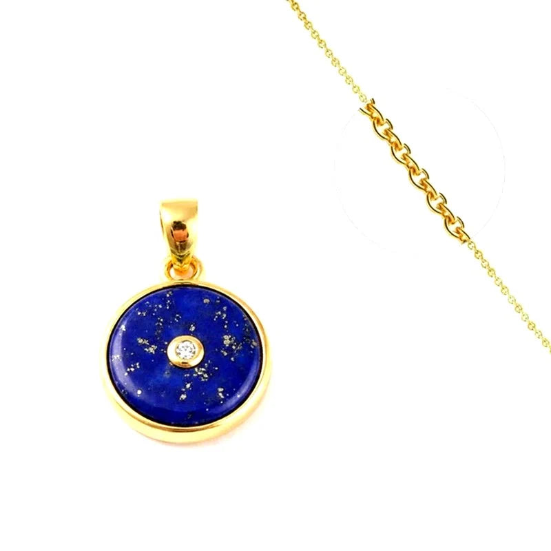 Collier Pendentif Pierre Naturelle Lapis Lazuli – Plaqué Or 1 Micron