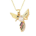 Collier Pendentif Petit Oiseau Zirconiums Multicolores Doré – Plaqué Or 1 Micron