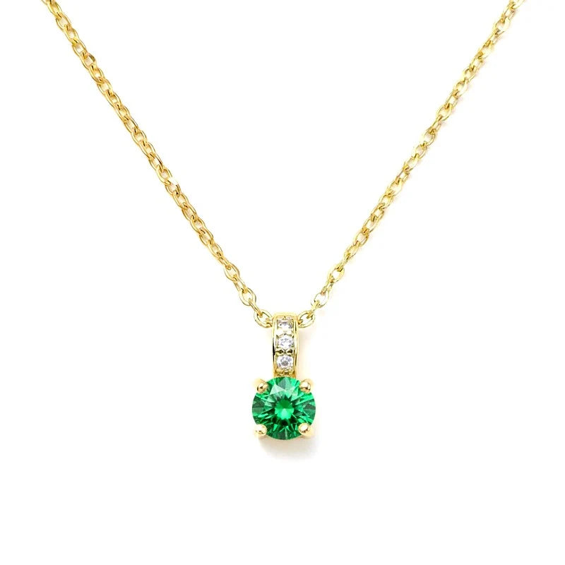 Collier Pendentif Oxyde Vert & Zirconiums sur Bélière Dorée – Plaqué Or 1 Micron