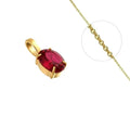 Collier Pendentif Solitaire Zirconium Rouge Fushia Serti Doré – Plaqué Or 1 Micron