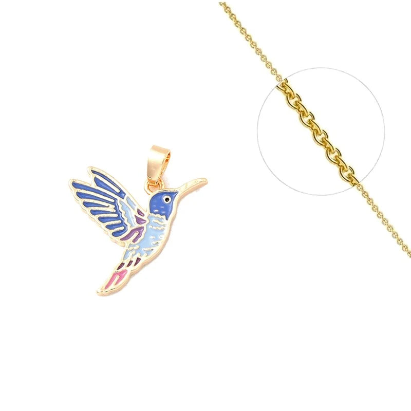 Collier Pendentif Oiseau Émail – Plaqué Or 1 Micron