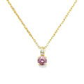 Collier Pendentif Oxyde Mauve & Zirconiums sur Bélière Dorée – Plaqué Or 1 Micron