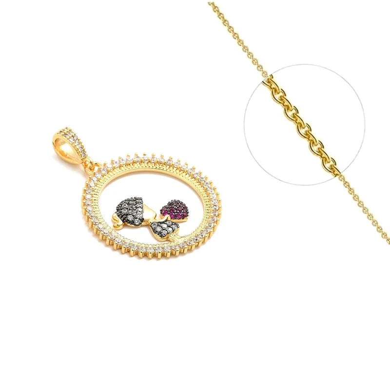 Collier Pendentif Fille Cœur Zirconiums Couleurs – Plaqué Or 1 Micron