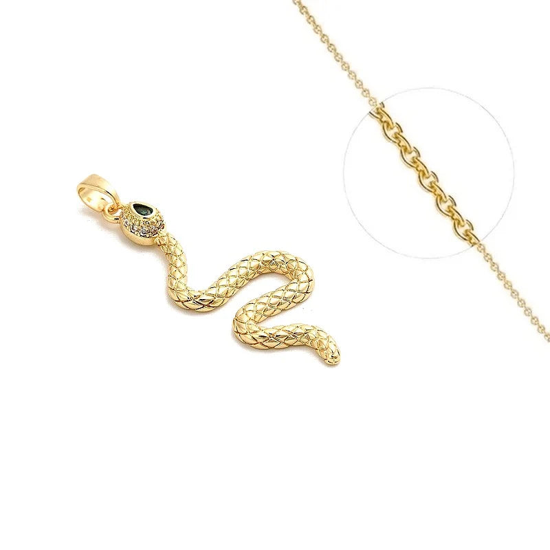 Collier Pendentif Serpent Oxyde Vert Émeraude Doré – Plaqué Or 1 Micron | Bijou Femme