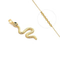Collier Pendentif Serpent Oxyde Vert Émeraude Doré – Plaqué Or 1 Micron | Bijou Femme