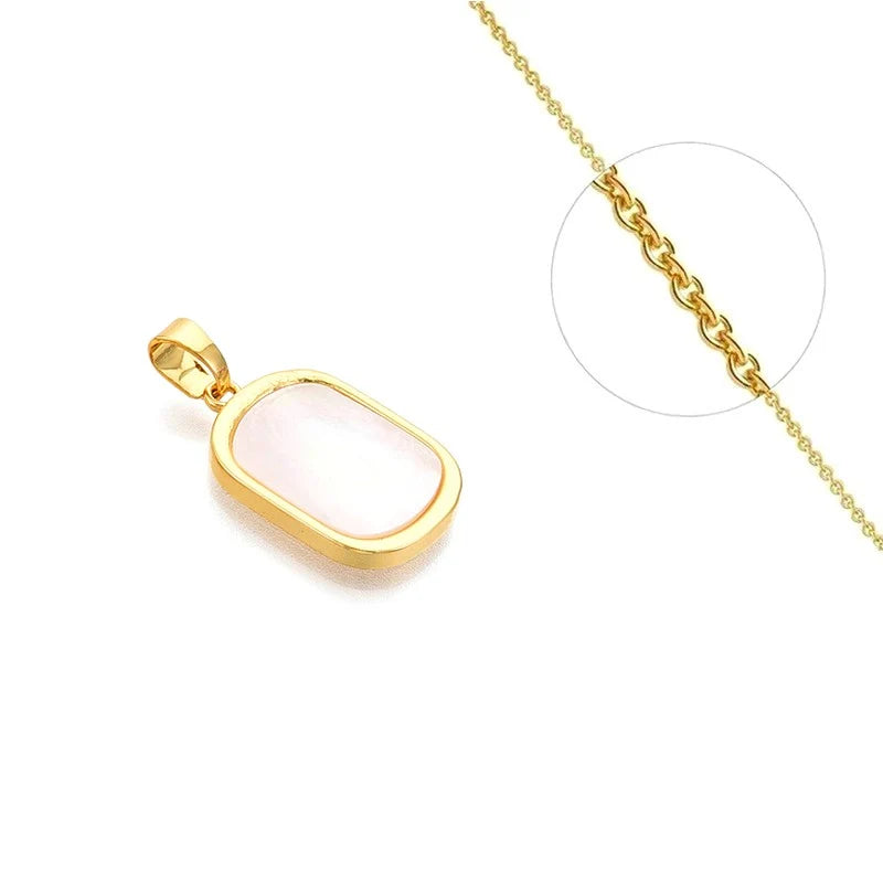Collier Pendentif Rectangle Nacre Véritable Doré à l'Or Fin – Plaqué Or 1 Micron