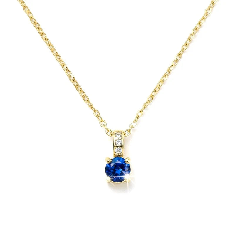 Collier Pendentif Oxyde Bleu Nuit & Zirconiums sur Bélière Dorée – Plaqué Or 1 Micron