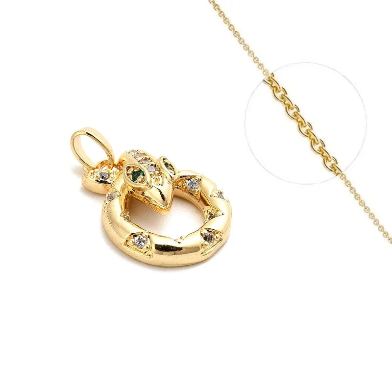 Collier Pendentif Serpent Lignes Épurées Zirconiums Blancs Doré – Plaqué Or 1 Micron