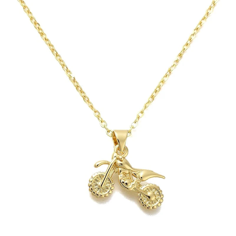 Collier Chaîne & Pendentif Motocross Doré à l'Or Fin – Plaqué Or 1 Micron