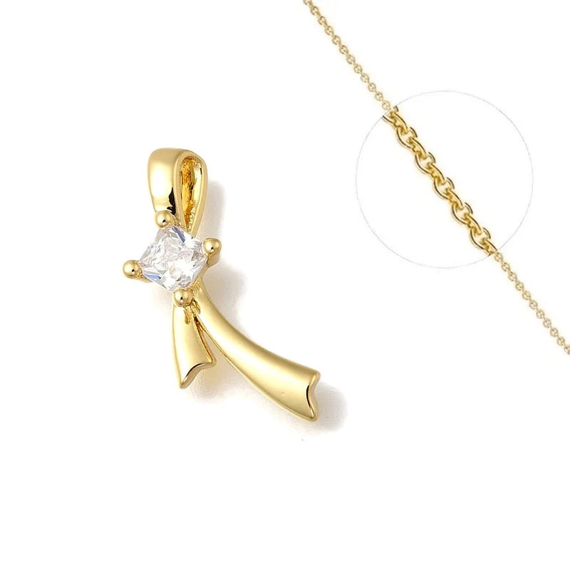 Collier Pendentif Ruban Oxyde Blanc Doré – Plaqué Or 1 Micron | Bijou Femme Minimaliste