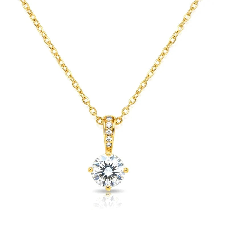 Collier Pendentif Oxyde Blanc & Zirconiums sur Bélière Dorée – Plaqué Or 1 Micron