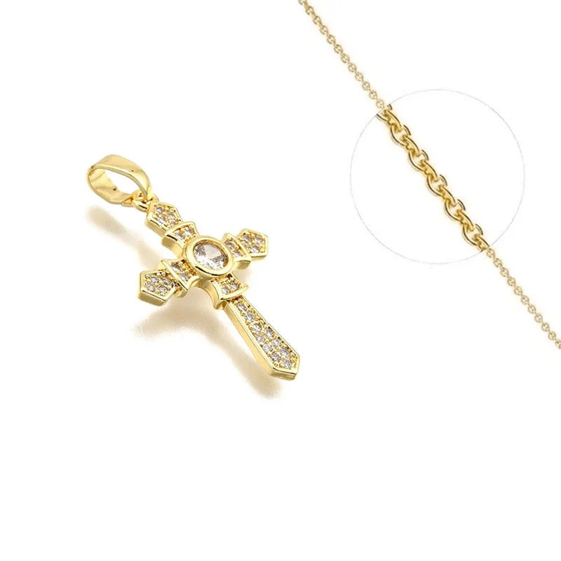 Collier Pendentif Croix Oxyde de Zirconium Blanc Doré – Plaqué Or 1 Micron
