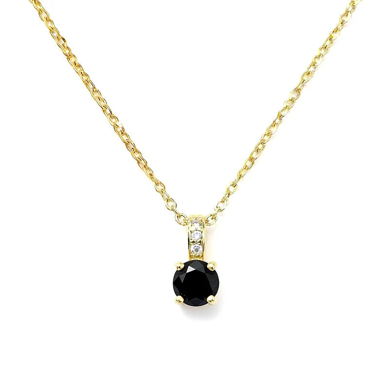 Collier Pendentif Oxyde Noir & Zirconiums sur Bélière Dorée – Plaqué Or 1 Micron