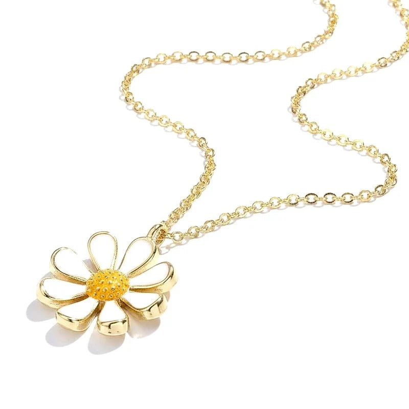Collier Pendentif Fleur Marguerite Doré à l'Or Fin – Plaqué Or 1 Micron