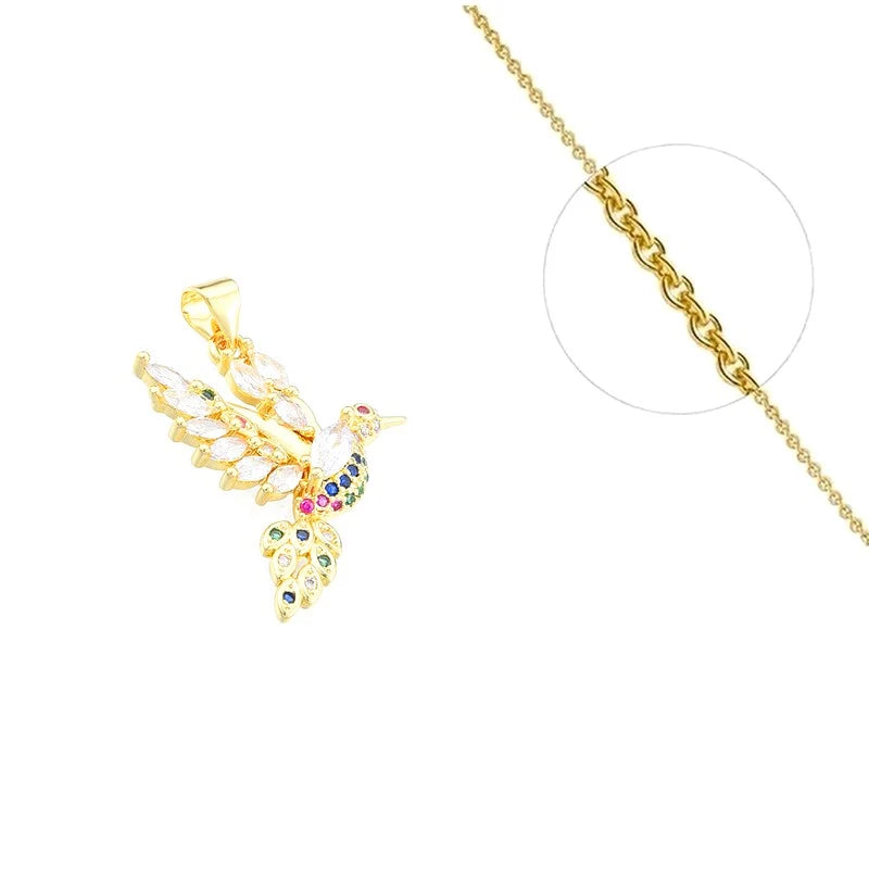 Collier Pendentif Oiseau Zirconiums Multicolores – Plaqué Or 1 Micron