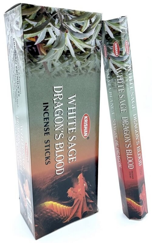 Encens Krishan Sauge Blanche & Sang de Dragon 20g | Boîte de 6 Paquets