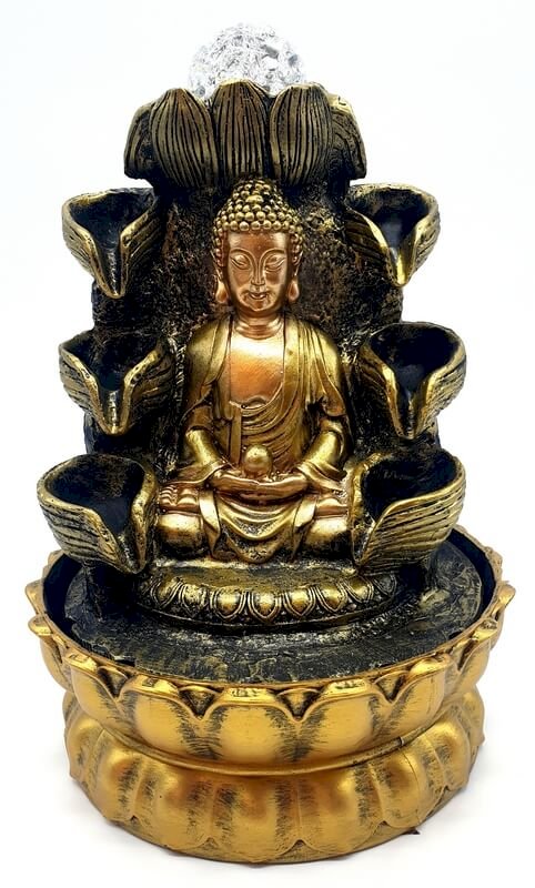 Fontaine Bouddha Méditation Double Cascade 30cm – LED & Pompe Incluses | Zen Feng Shui