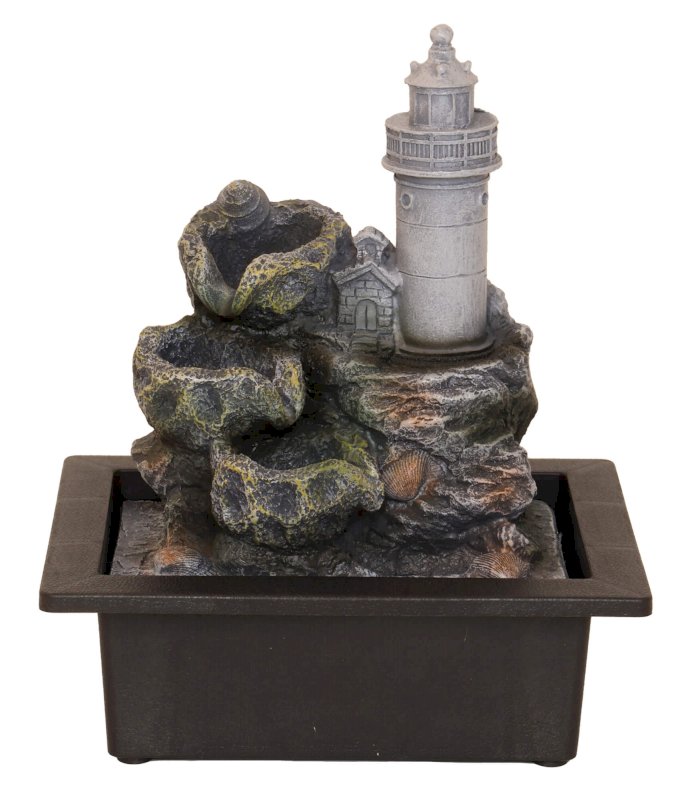 Fontaine Phare Isolé Résine 27cm – LED & Pompe Incluses | Déco Maritime Zen Intérieur
