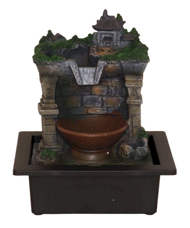 Fontaine Offrande du Village Résine 28cm – LED & Pompe Incluses | Déco Zen Asiatique